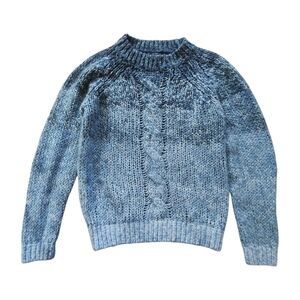 Lucky Brand Blue Marled Wool Blend Cable Knit Sweater Women's XS Raglan Crewneck